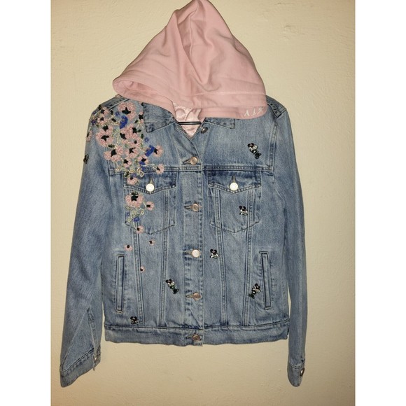 Vintage Jackets & Blazers - Minnie Mouse Embroidered  Denim Jean Jacket Hoodie womens size Large